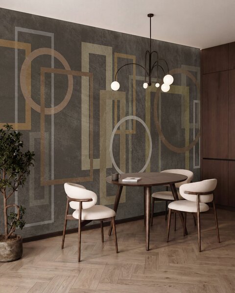 Carta da parati Forme geometriche e strutturate, tra cui rettangoli e cerchi, in tonalità terrose, Carta da parati Buffer, w10031 : Uwalls.it