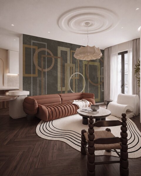 Carta da parati Forme geometriche e strutturate, tra cui rettangoli e cerchi, in tonalità terrose, Carta da parati Buffer, w10031 : Uwalls.it