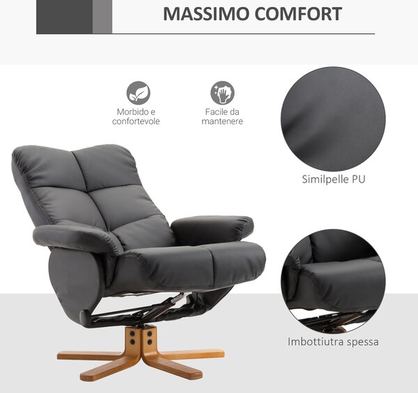 Homcom poltrona con poggiapiedi Poltrona Relax Imbottita Comoda Ergonomica Morbida con Poggiapiedi, Reclinazione Manuale, Nero