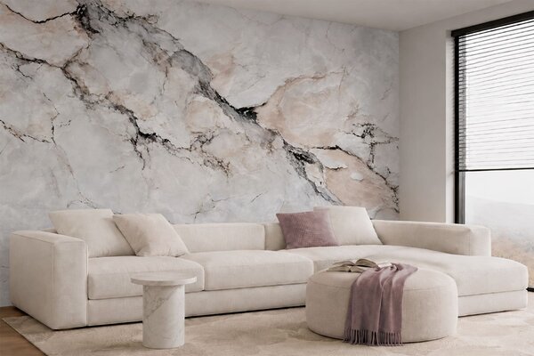 Carta da parati Struttura chiara del marmo con venature scure e beige, Carta da parati Buffer, w05884 : Uwalls.it