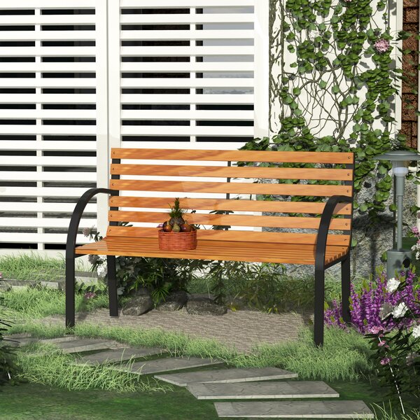Outsunny Panca in Legno 2 Posti, Panchina da Esterno, Giardino, Balcone o Terrazzo 122x60x80cm, Nero e Color legno|Aosom