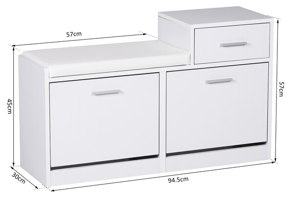 Homcom Scarpiera Salcaspzio da Ingresso 3 Scomparti con Panca Sedile Comodo Seduta con Cuscino Imbottito Bianco