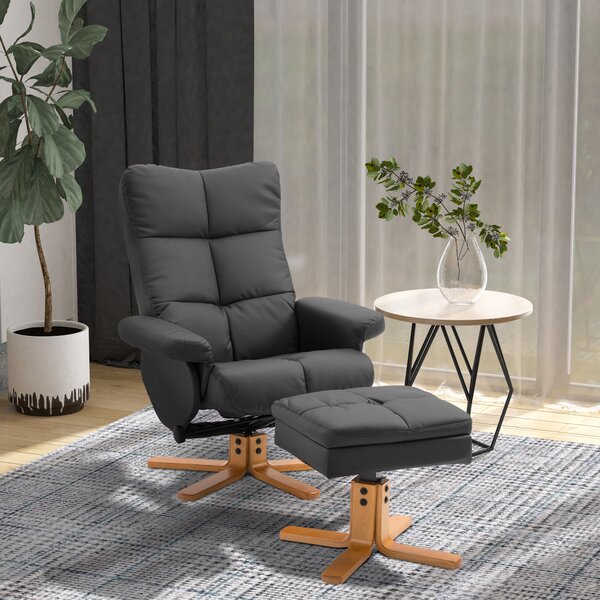 Homcom poltrona con poggiapiedi Poltrona Relax Imbottita Comoda Ergonomica Morbida con Poggiapiedi, Reclinazione Manuale, Nero