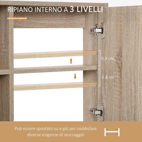 Kleankin Armadietto a specchio per bagno con scaffale regolabile, montaggio a muro, color rovere, 60 x 15 x 76cm|Aosom