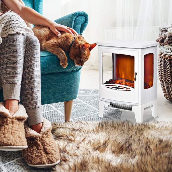 HOMCOM Camino Elettrico 900W-1800W con Effetto Fiamma, Temperatura Regolabile e 3 Lati Aperti, Copertura 20-25m², 39x26x54.8cm, Bianco | Aosom Italy