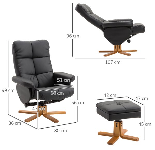 Homcom poltrona con poggiapiedi Poltrona Relax Imbottita Comoda Ergonomica Morbida con Poggiapiedi, Reclinazione Manuale, Nero