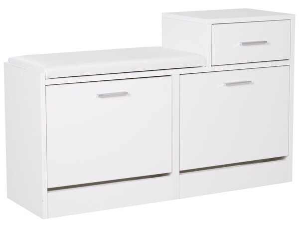 Homcom Scarpiera Salcaspzio da Ingresso 3 Scomparti con Panca Sedile Comodo Seduta con Cuscino Imbottito Bianco