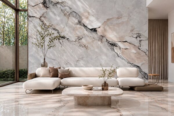 Carta da parati Struttura chiara del marmo con venature scure e beige, Carta da parati Buffer, w05884 : Uwalls.it