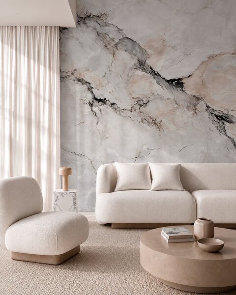 Carta da parati Struttura chiara del marmo con venature scure e beige, Carta da parati Buffer, w05884 : Uwalls.it