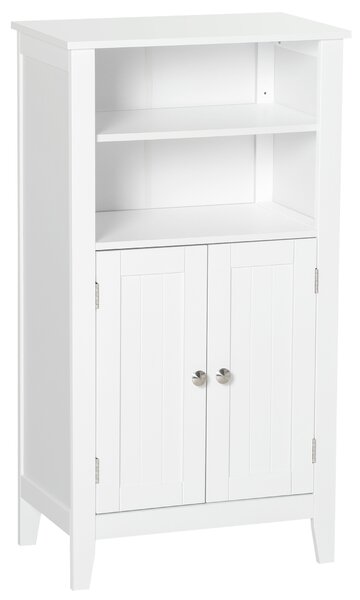 Kleankin Mobile Bagno Multiuso, Mobiletto da Bagno con Mensole Regolabili e Armadietto 2 Ante, in Legno, Bianco, 50x30x93cm|Aosom Italy