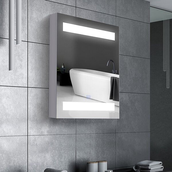 Mobile da bagno con specchio, design moderno con luci a LED, 3 Ripiani Interni e Cerniere ammortizzate, 60 x 50 x 15cm, Bianco| Aosom Italy