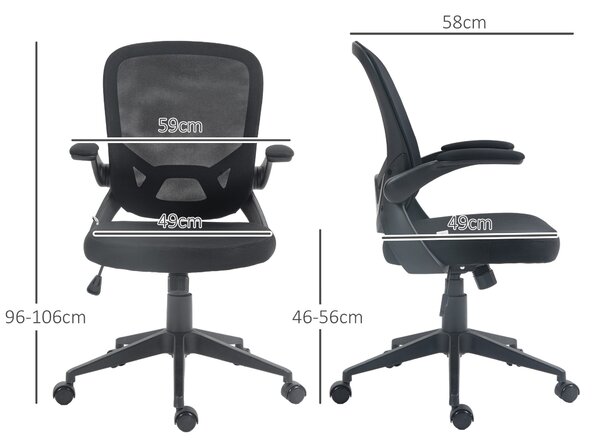 HOMCOM Sedia da Ufficio Ergonomica con Altezza Regolabile, Braccioli Ribaltabili e Tessuto a Rete, Nero|Aosom