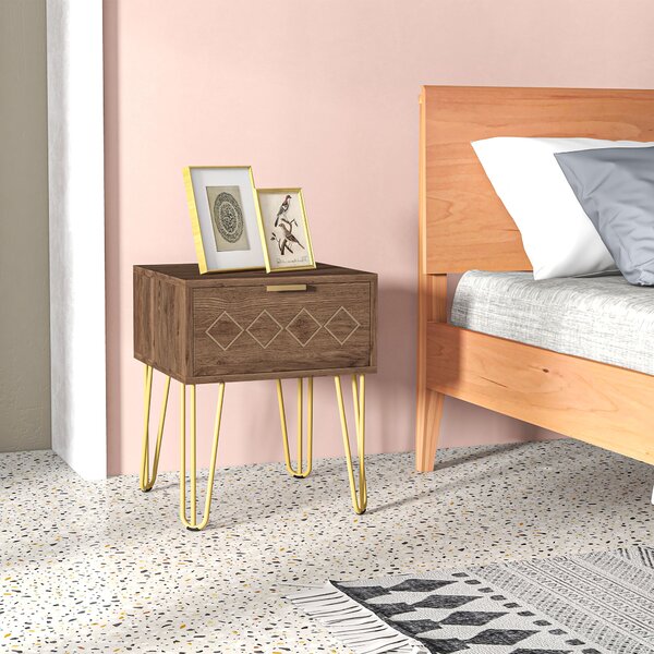 HOMCOM Comodini Moderni Set 2 Pezzi in Truciolato e Acciaio con Cassetto, 39.5x41x49 cm, Marrone