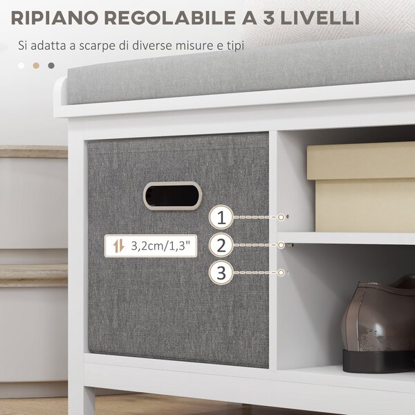 HOMCOM Panca Scarpiera con Ripiano Regolabile a 3 Livelli e 2 Cassetti, in Truciolato, 105x35x47 cm, Bianca e Grigia|Aosom