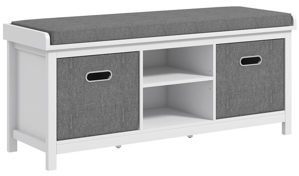 HOMCOM Panca Scarpiera con Ripiano Regolabile a 3 Livelli e 2 Cassetti, in Truciolato, 105x35x47 cm, Bianca e Grigia|Aosom