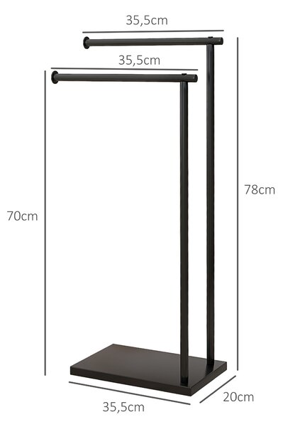HOMCOM Porta Asciugamani Bagno a 2 Sbarre da Terra Autoportante a 2 Bracci in Metallo, 35.5x20x78cm, Nero|Aosom Italy