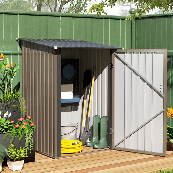 Outsunny Casetta da Giardino Porta Attrezzi in Acciaio Galvanizzato e Porta, 100x103x160cm, Marrone | Aosom Italy