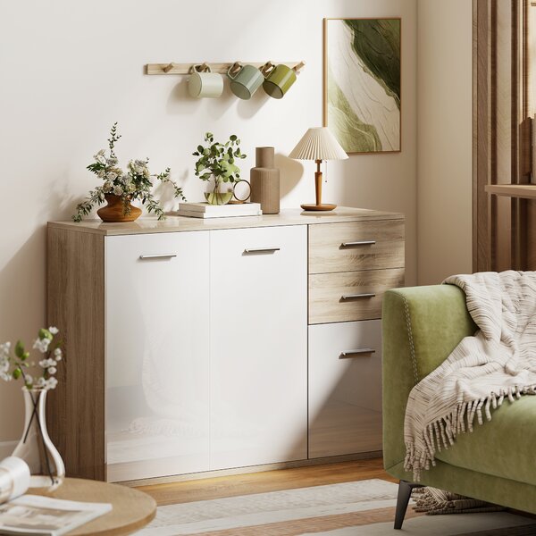 HOMCOM Credenza Moderna con 3 Armadietti e 2 Cassetti, in Legno, 106x35x76 cm, Color Legno | Aosom Italy