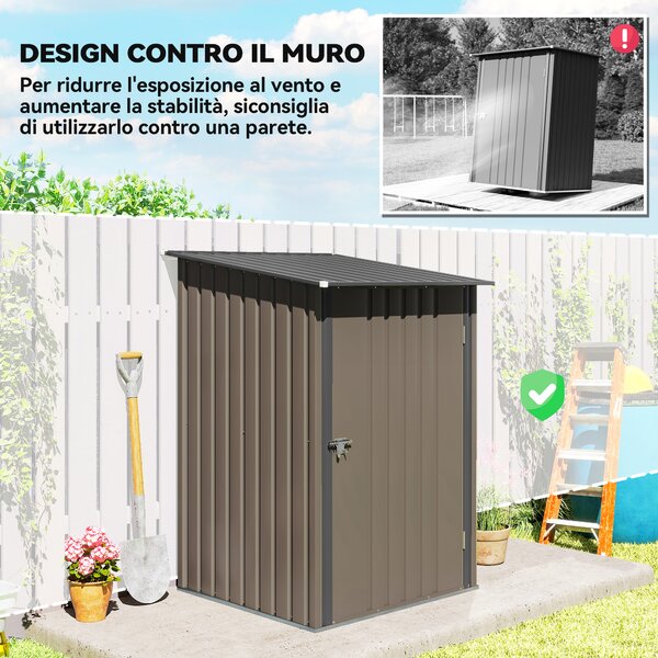 Outsunny Casetta da Giardino Porta Attrezzi in Acciaio Galvanizzato e Porta, 100x103x160cm, Marrone | Aosom Italy