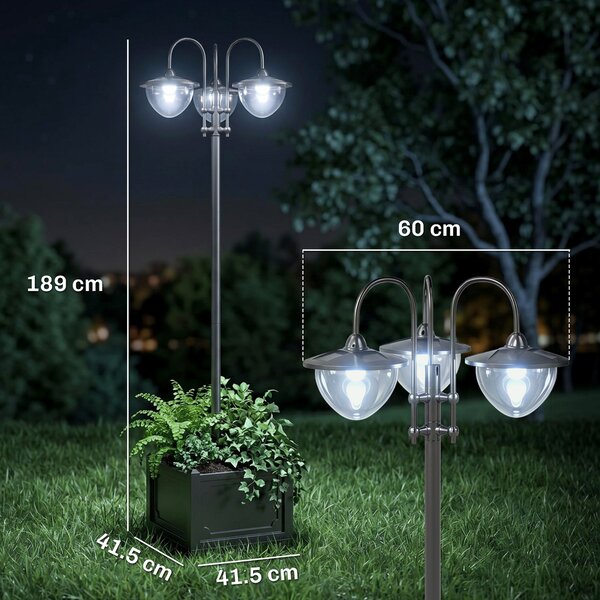 Outsunny Lampione Intelligente a Pannelli Solari con 3 Lampade Led, 3 livelli e Accensione Automatica, 60x55x189 cm, Nero | Aosom Italy