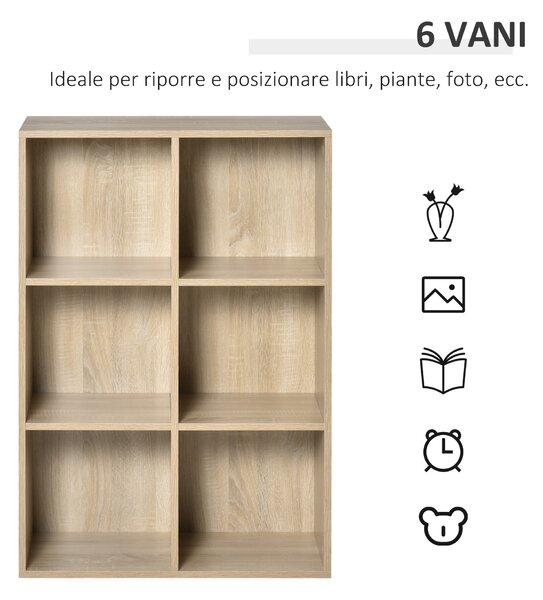 HOMCOM Mobile Libreria Moderno a 6 Cubi in Legno, 65.5x30x97.5 cm, color Rovere | Aosom Italy