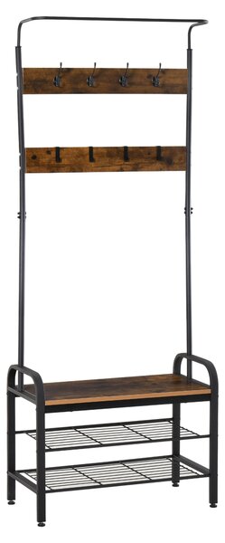 HOMCOM Appendiabiti da Terra in Stile Industriale con Scarpiera (3 Ripiani/8 Ganci) Legno MDF e Metallo, 72x34x185cm