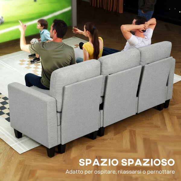 HOMCOM Divano Letto Contenitore 3 Posti in Tessuto Effetto Lino, Grigio e Nero | Aosom Italy