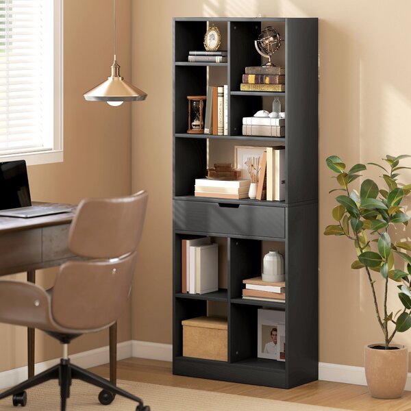 HOMCOM Libreria Moderna in Legno con Cassetto Centrale e Kit Antiribaltamento, 60x26x158 cm, Nero | Aosom Italy