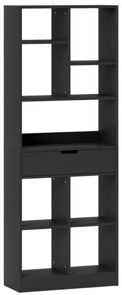 HOMCOM Libreria Moderna in Legno con Cassetto Centrale e Kit Antiribaltamento, 60x26x158 cm, Nero | Aosom Italy
