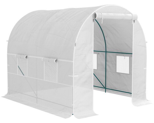 Outsunny Serra da Giardino a Tunnel con Telaio in Acciaio e 4 Finestre in PE 2.5x2x2m, Bianco | Aosom Italy