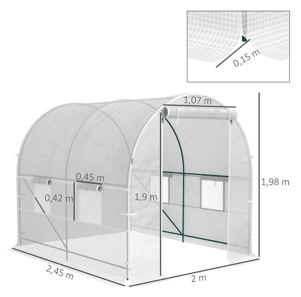Outsunny Serra da Giardino a Tunnel con Telaio in Acciaio e 4 Finestre in PE 2.5x2x2m, Bianco | Aosom Italy