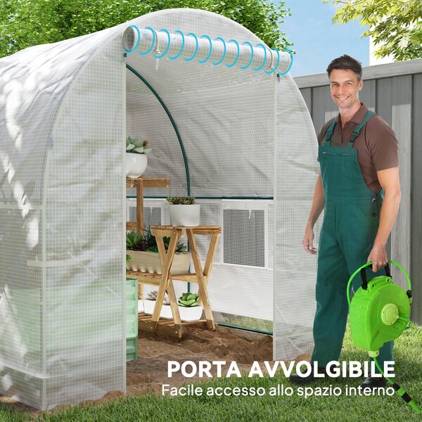 Outsunny Serra da Giardino a Tunnel con Telaio in Acciaio e 4 Finestre in PE 2.5x2x2m, Bianco | Aosom Italy
