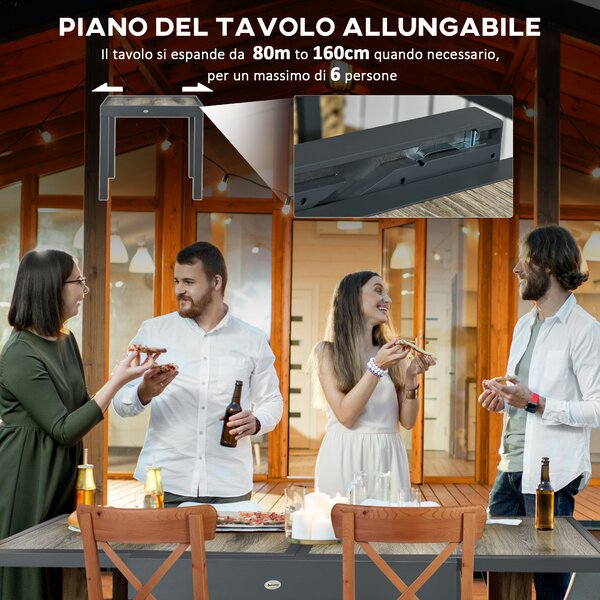 Outsunny Tavolo da Giardino Allungabile per 6 Persone in Plastica e Alluminio, 80/160x80x75 cm, Beige | Aosom Italy