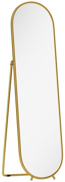 HOMCOM Specchio a Figura Intera da Terra con Supporto Pieghevole, Vetro e Metallo, 50x4x180 cm, Oro | Aosom Italy