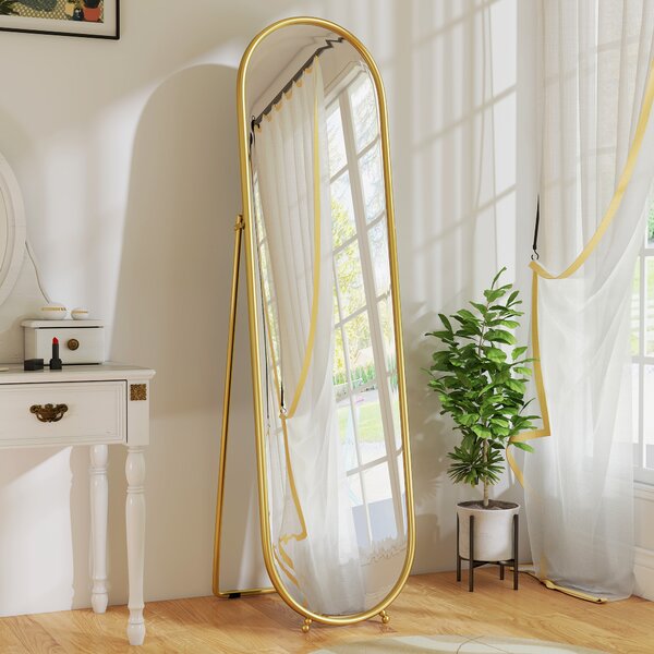 HOMCOM Specchio a Figura Intera da Terra con Supporto Pieghevole, Vetro e Metallo, 50x4x180 cm, Oro | Aosom Italy