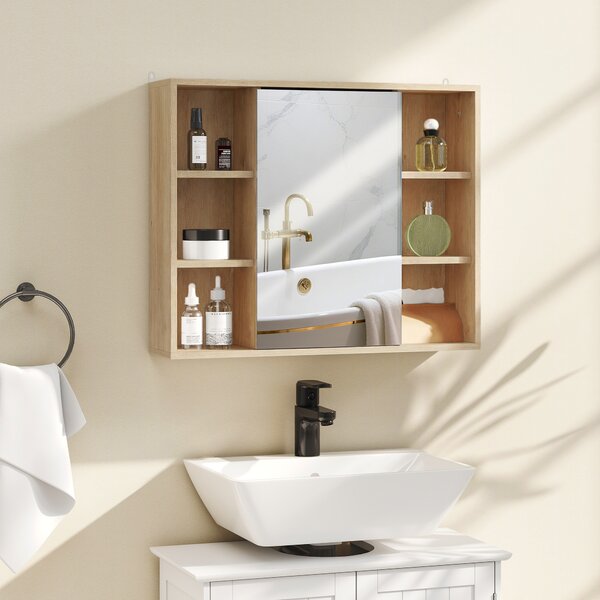 HOMCOM Armadietto con Specchio in MDF e Truciolato con 3 Ripiani Laterali e Ripiano Regolabile Interno, 60x14.5x49.4 cm | Aosom Italy
