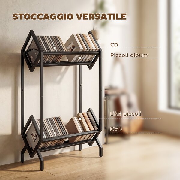 HOMCOM Porta CD 50, Porta Vinili 2 Livelli Metallo per DVD, Libri, Album, Nero | Aosom Italy