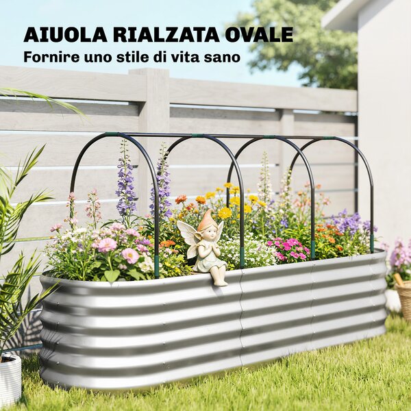 Outsunny Orto Rialzato e Fioriera con Graticcio e Serra, 200x60x103 cm, Argento | Aosom Italy