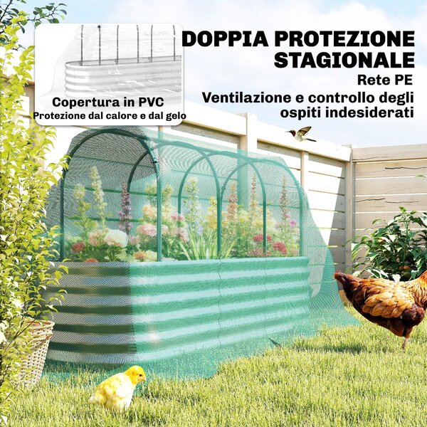 Outsunny Orto Rialzato e Fioriera con Graticcio e Serra, 200x60x103 cm, Argento | Aosom Italy