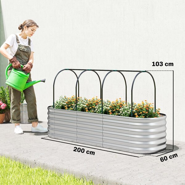 Outsunny Orto Rialzato e Fioriera con Graticcio e Serra, 200x60x103 cm, Argento | Aosom Italy