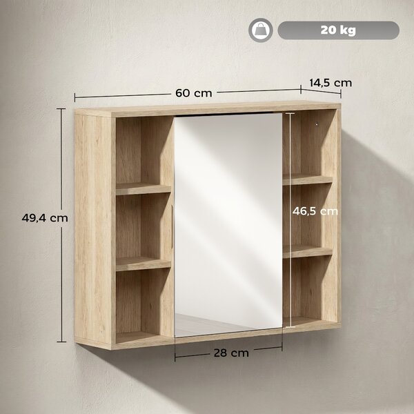 HOMCOM Armadietto con Specchio in MDF e Truciolato con 3 Ripiani Laterali e Ripiano Regolabile Interno, 60x14.5x49.4 cm | Aosom Italy
