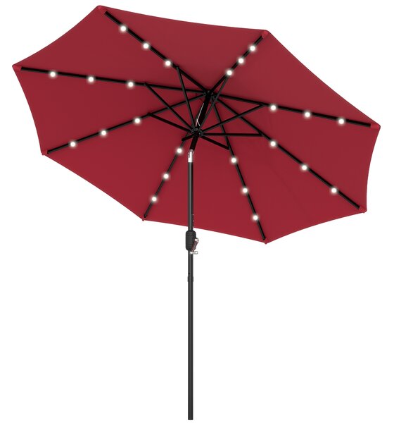 Outsunny Ombrellone Angolazione Regolabile con Luci LED Multicolore da Giardino, in Metallo e Poliestere, Φ275x233 cm, Rosso | Aosom Italy