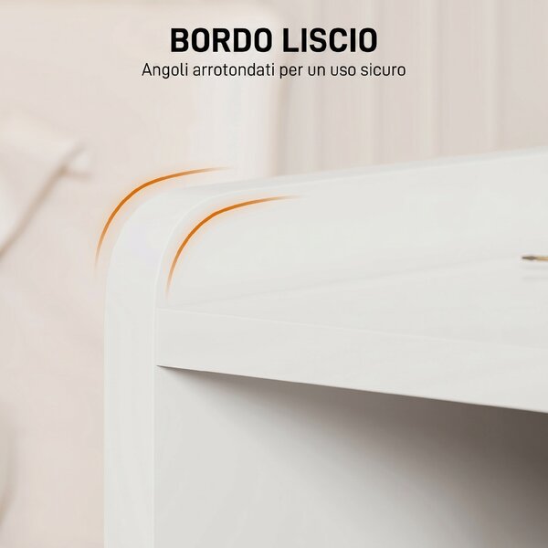 HOMCOM Comodino Camera da Letto con 2 Cassetti e Mensole Portaoggetti, Comodino Moderno in Legno, Bianco Lucido | Aosom Italy
