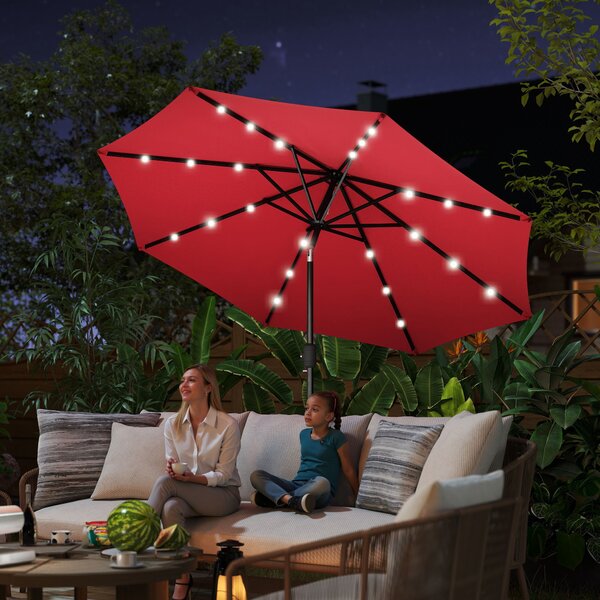 Outsunny Ombrellone Angolazione Regolabile con Luci LED Multicolore da Giardino, in Metallo e Poliestere, Φ275x233 cm, Rosso | Aosom Italy