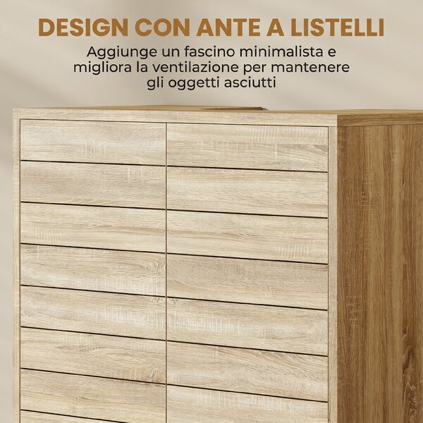 HOMCOM Mobile Sottolavabo a Forma di U con Ripiano Regolabile, Ante a Doghe e Piedini in Feltro, 60x30x60 cm, Legno Naturale | Aosom Italy
