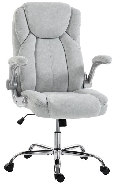 HOMCOM Sedia Ergonomica, Schienale Alto Velluto Stampato, Braccioli Ribaltabili, Bianco Crema | Aosom Italy