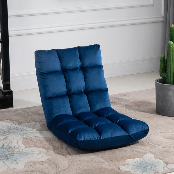 HOMCOM Poltrona da Terra in Velluto con Schienale Reclinabile fino 180° e Imbottitura Spessa, 55x71x53.5cm, Blu | Aosom Italy