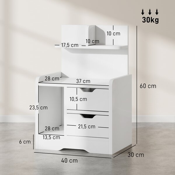 HOMCOM Comodino Camera da Letto con 2 Cassetti e Mensole Portaoggetti, Comodino Moderno in Legno, Bianco Lucido | Aosom Italy