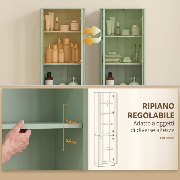 HOMCOM Mobile bagno alto a 6 ripiani con ripiano regolabile, verde salvia | Aosom Italy