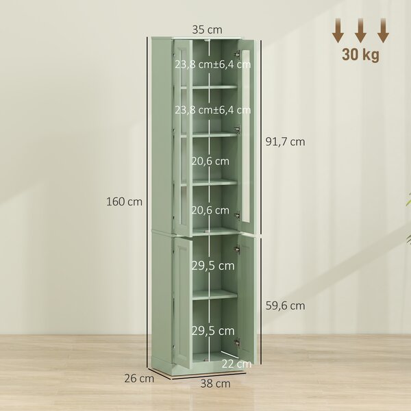 HOMCOM Mobile bagno alto a 6 ripiani con ripiano regolabile, verde salvia | Aosom Italy